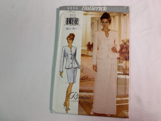 Butterick Sewing Pattern 4444 Misses'/Misses' Petite Jacket, Skirt, Two Lengths, Fitted, Shoulder Pads, Zipper, Pleated, Button Front, Size 6-10, Uncut, Vintage 1996