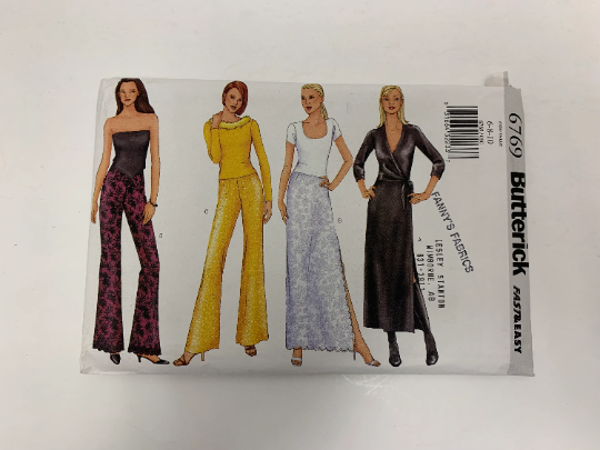 Butterick Sewing Pattern 6769Misses'/Misses' Petite Straight Skirt, Flared Pants, Two Lengths, Semi-Fitted, Zipper, 4 Variations, Slit, Size 6-10, Uncut, 2000