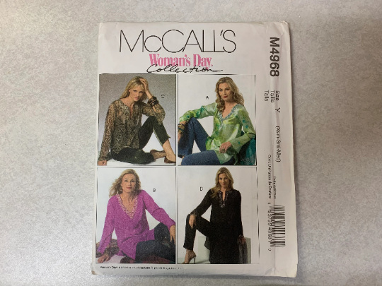 McCall's Sewing Pattern M4968 Misses' Tunics, Three Lengths, Slits, Long Sleeves, 4 Neckline Variations, Tops, Blouses, Size 4-14, Uncut, 2005