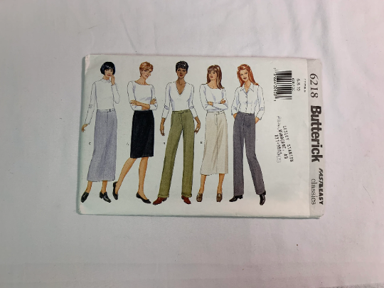 Butterick Sewing Pattern 6218 Misses'/Misses Petite Skirt, Tapered Pants, Straight, Two Lengths, Zipper, Darts, Two Lengths, Carriers, Size 6-10, Uncut, Vintage 1999