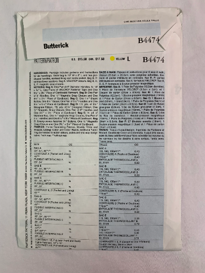Butterick Sewing Pattern B4474 Crafts, Handbags, Totes, Purses, Handles, Lined, 6 Variations, Shoulder, Accessories, Uncut, 2005