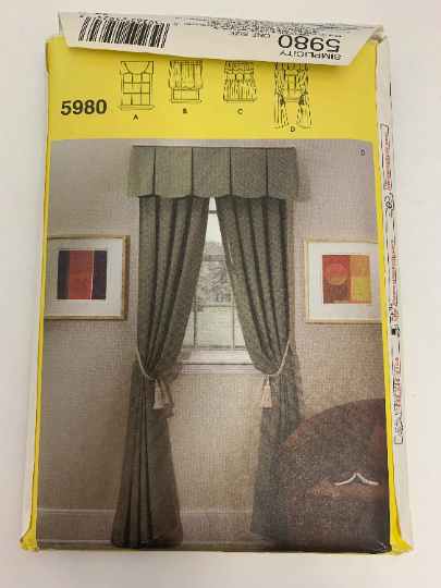 Simplicity Sewing Pattern For Dummies 5980 Window Treatments, Coverings, Curtains, Valances, Ruffle, Drapes, Drapery, Swags, Hangings, Coverings, Uncut, 2002