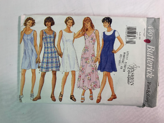 Butterick Sewing Pattern 4497 Misses' Dress, Jumpsuit, Two Lengths, Zipper, 4 Variations, Princess Seams, A-Line, Size 6-10, Uncut, Vintage 1996