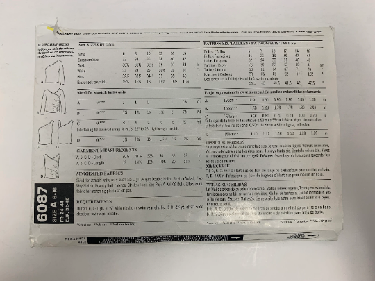 Simplicity New Look Sewing Pattern 6087 Misses' Tops, Long Sleeves, Sleeveless, Wrap Front, 4 Variations, Fitted, Size 6-18, Uncut,, 2002