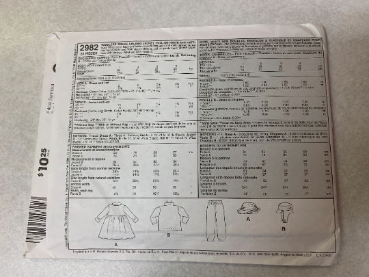 McCall's Sewing Pattern 2982, Toddlers Dress, Unlined Jacket, Pull-On Pants, Hats, Button Front, Collar, Zipper, Size 2-4, Uncut, 2000
