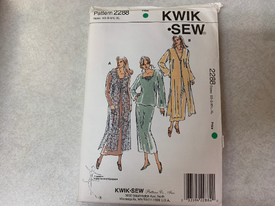 KWIK Sewing Pattern 2288 Misses' Skirt, Vest, Top, Dress, Slim, Slit, Sleeveless, Long Sleeves, Pull-On, Pullover, Size XS-XL, Uncut, Vintage 1993