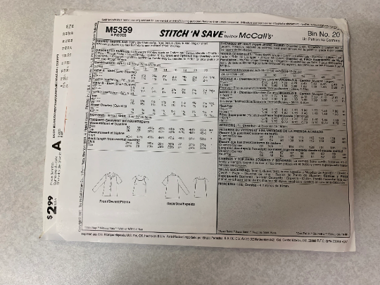McCall's Sewing Pattern Stitch 'n Save M4342 Misses' Shirt, Tops, Front Button, Pullover, Long/Short Sleeves, Darts, Collar, Size 8-14, Cut, 2004