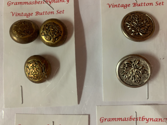 Vintage 9 Cards of Buttons, Yellow, Metal, Toggles, Crystal, Brown, White, (Envelope #2