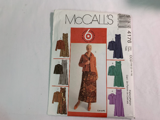 McCall's Sewing Pattern 4176 Misses' Unlined Jacket, Sleeveless Dress, Semi-Fitted, Ankle Length, Button Front, Flared, Size 10-16, Uncut, 2003