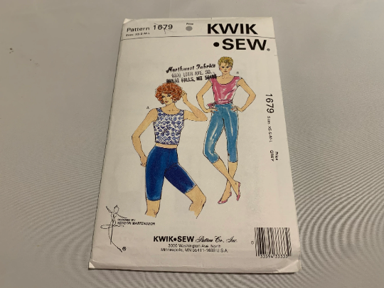 KWIK Sewing Pattern 1679 Misses' Tops, Tights, Extended Shoulders, Cap Sleeves, Sleeveless, Waistband, Two Lengths, Size XS-L, Cut, Vintage 1987
