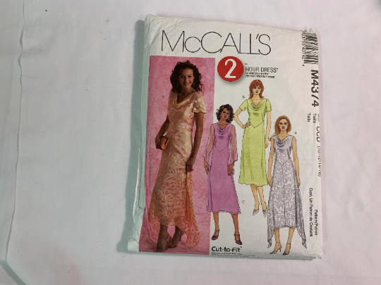 McCall's Sewing Pattern M4374 Misses'/Miss Petite Dresses, Semi-Fitted, Slit, Overskirt, Sleeveless, Long/Short Sleeves, Zipper, Size 10-16, Cut, 2004