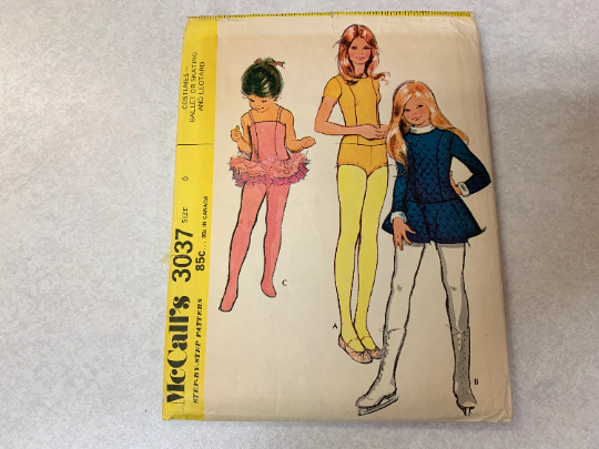 McCall's Sewing Pattern 3037 Girls' Costumes, Collar, Ballet, Panties, Skating, Leotard, Size 6, Cut, Vintage 1971