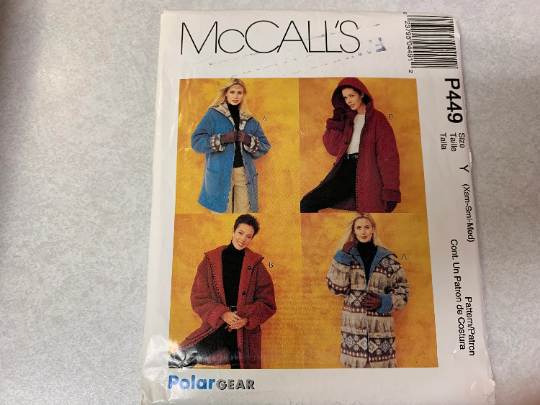 McCall's Sewing Pattern P449 Misses' Reversible Jacket, Loose Fitting, Zipper, Front Button Closure, Hood, Pockets, Size 4-14, Uncut, Vintage 1999
