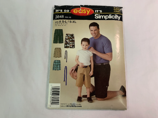 Simplicity Sewing Pattern 3848 Men's, Boy's, Shorts, Zipper Fly, Pockets, Boys' Size 3-6, Men's 34-40, Cut, 2004