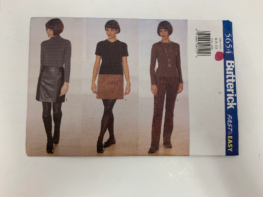 Butterick Sewing Pattern 5654 Misses' Skirt, Pants, A-Line, Zipper, Above Knee Length, Waistband, Straight Legged, Size 6-10, Uncut, Vintage 1998