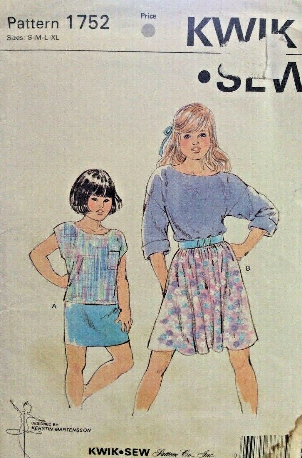 KWIK 1752 Girls' Top, Skirt, Size 4-14, Uncut, Vintage 1988