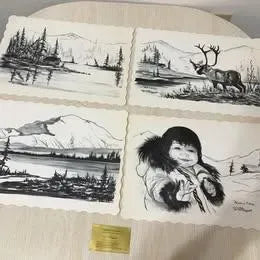 Vintage 1971 Marilyn L Higgins 32 Reprints Charcoal Sketches, Alaska Placemats