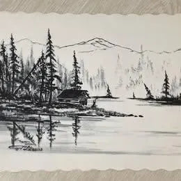 Vintage 1971 Marilyn L Higgins 32 Reprints Charcoal Sketches, Alaska Placemats