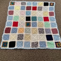 New Hand Crochet Granny Square Blanket, Baby Gift, Christmas, Lap Blanket