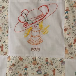 Hand Embroidered Girls' Quilted Blanket, 100% Cotton, Lap Quilt, Various Colors,