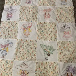 Hand Embroidered Girls' Quilted Blanket, 100% Cotton, Lap Quilt, Various Colors,