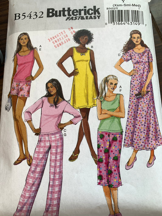 Butterick Sewing Pattern B5432 Misses' Petite Top, Gown, Shorts, Pants, Size 4-14, Cut, 2009