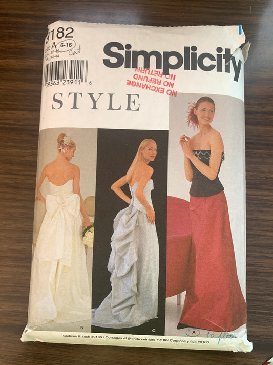 Simplicity Sewing Pattern 9182 Misses' Skirt, Zipper Back, Lined, Pleated, Train, Size 6-16, Cut, 2014