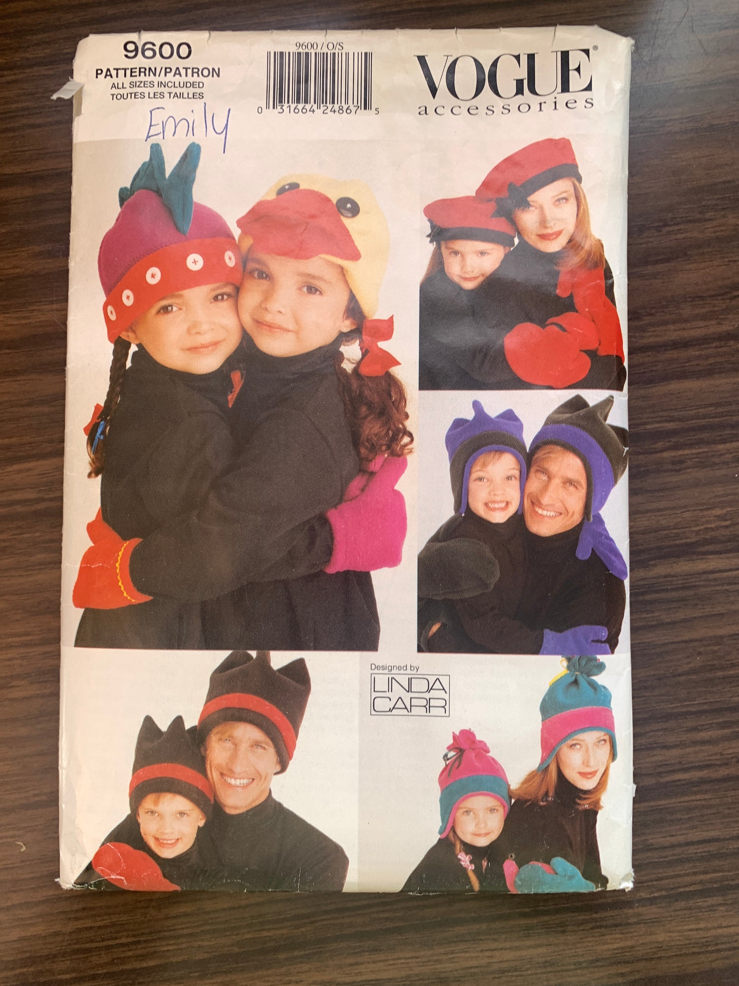 Vogue Sewing Pattern 9600 Misses'/Men's/Children Hats, Mittens, 5 Variations, Size S-M, Cut, Vintage 1996