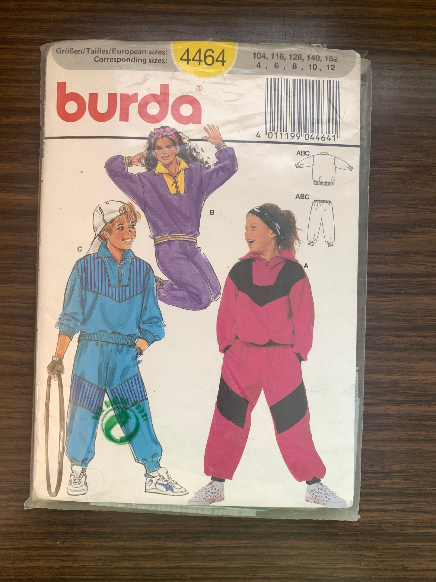 Burda Sewing Pattern 4464 Girls'/Boys' Pants, Tops, Pullover, Elastic Waist, Jogging Suit, Pull-On, Stretch Knits, Size 4-12, Cut, 2000