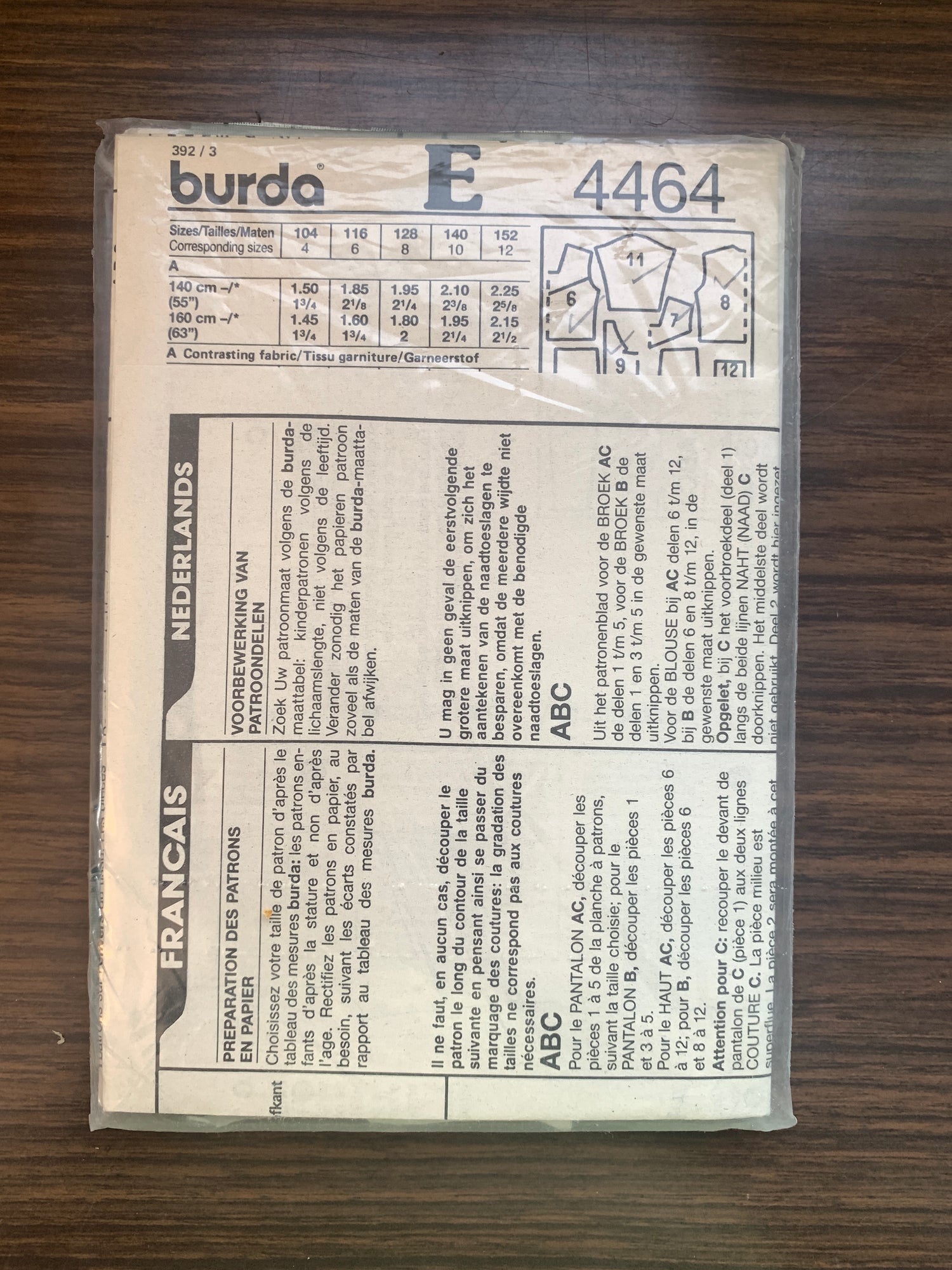 Burda Sewing Pattern 4464 Girls'/Boys' Pants, Tops, Pullover, Elastic Waist, Jogging Suit, Pull-On, Stretch Knits, Size 4-12, Cut, 2000
