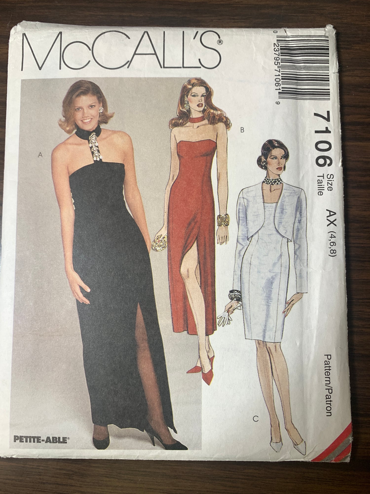 McCall's Sewing Pattern 7106 Misses' Lined Dress and Bolero/Jacket, Two Lengths, Sleeveless, Long Sleeves, Princess Seams, Size 4-8, Uncut, Vintage 1994