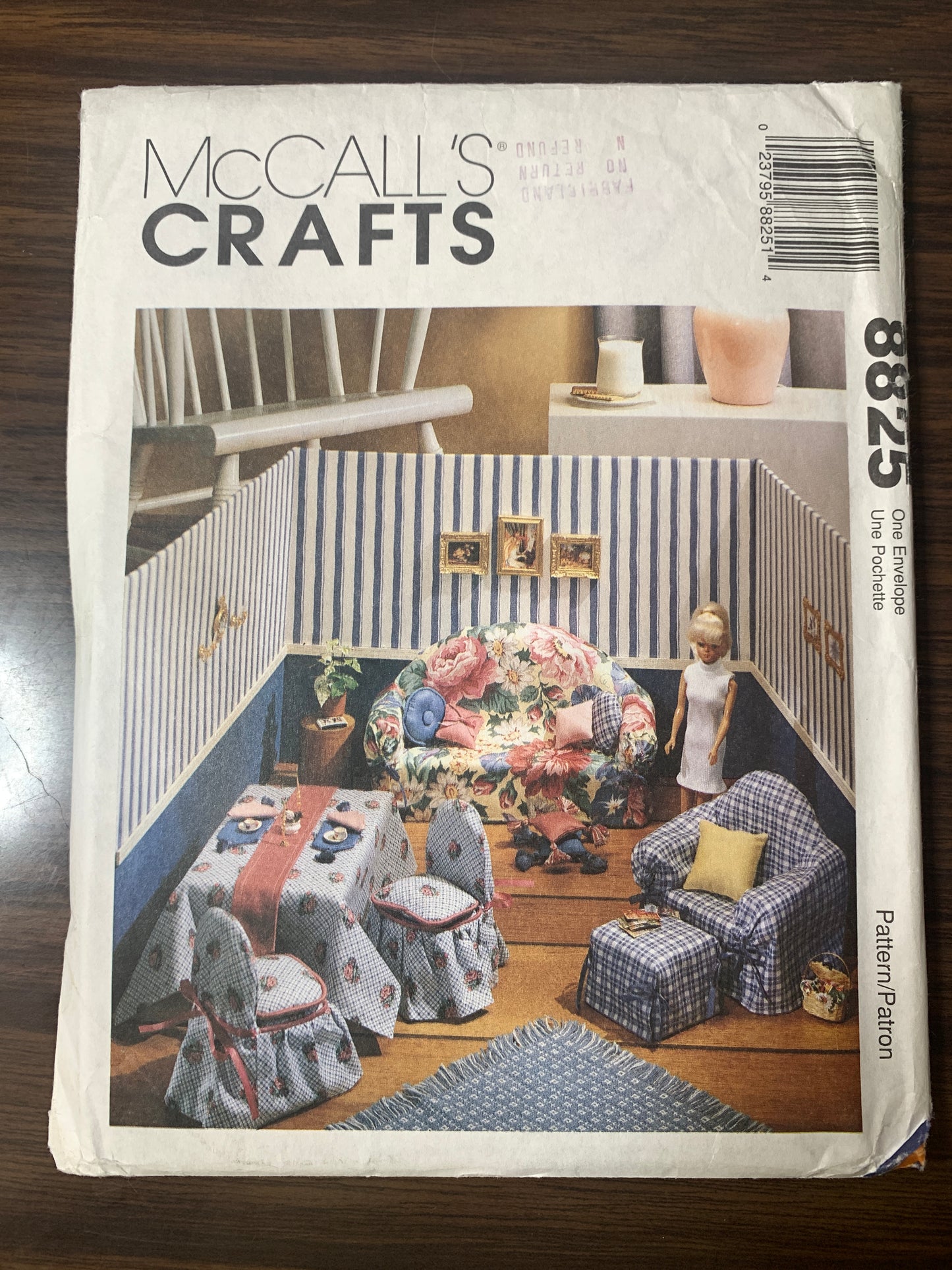 McCall's Sewing Pattern 8825 Doll Furniture, 11-12 Inch Doll, Sofa, Chair, Dressing Table, Tablecloth, Canopy, Furniture, Uncut, Vintage 1997 