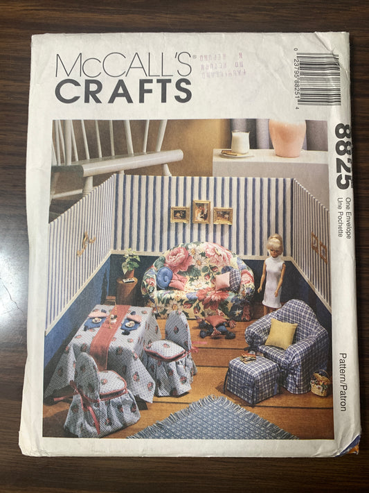 McCall's Sewing Pattern 8825 Doll Furniture, 11-12 Inch Doll, Sofa, Chair, Dressing Table, Tablecloth, Canopy, Furniture, Uncut, Vintage 1997