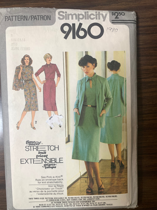 Simplicity Sewing Pattern 9810 Misses' Dress, Unlined Jacket, Zipper Back, Size 10-14, Uncut, Vintage 1980