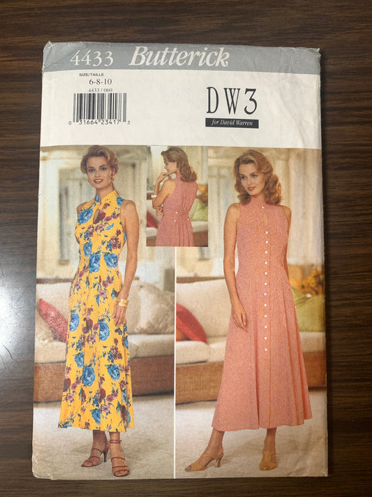 Butterick Sewing Pattern 4433 Misses' Dress, Semi-Fitted, Flared Dress, Princess Seams, Size 6-10, Uncut, Vintage 1996