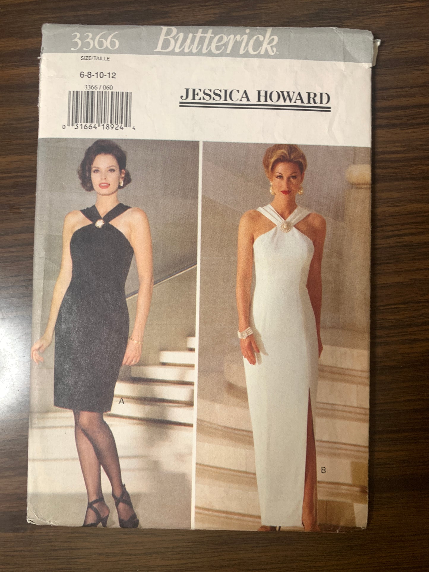 Butterick Jessica Howard Sewing Pattern 3366 Misses'/Misses' Petite Dress, Close-Fitting, Zipper Back, Slit, Size 6-12, Uncut, Vintage 1994
