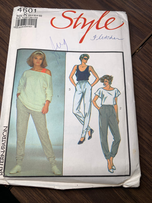 Style Sewing Pattern 4601 Misses' Top, Vest, Trousers, Pants, Elastic Waist, Size 8-12, Uncut, Vintage 1986