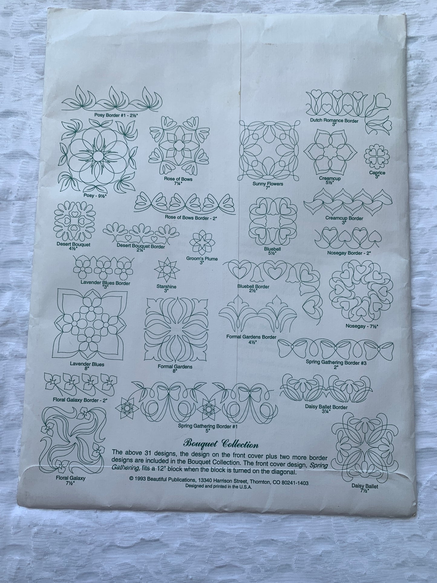 Bouquet Collection Machine Quilting Patterns, Hari Walner, 34 Quilting Patterns, 1993