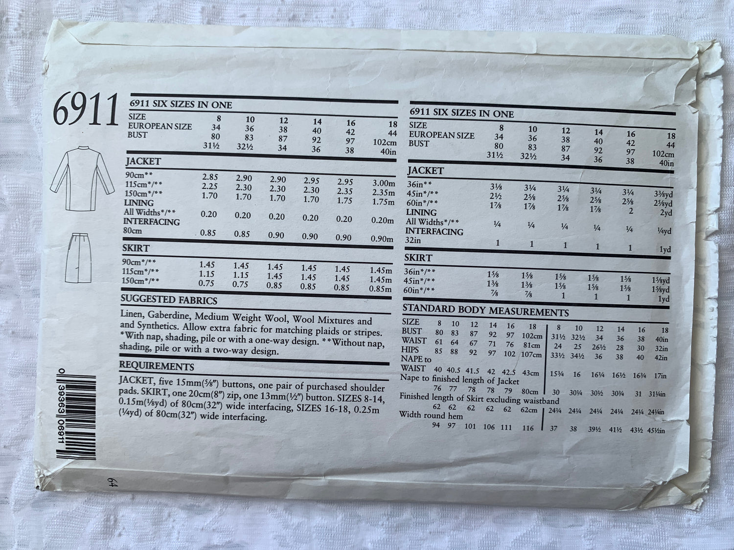 Simplicity New Look Sewing Pattern 6911 Misses' Jacket, Skirt, Button Front, Pockets, Size 8-18, Uncut, 2002