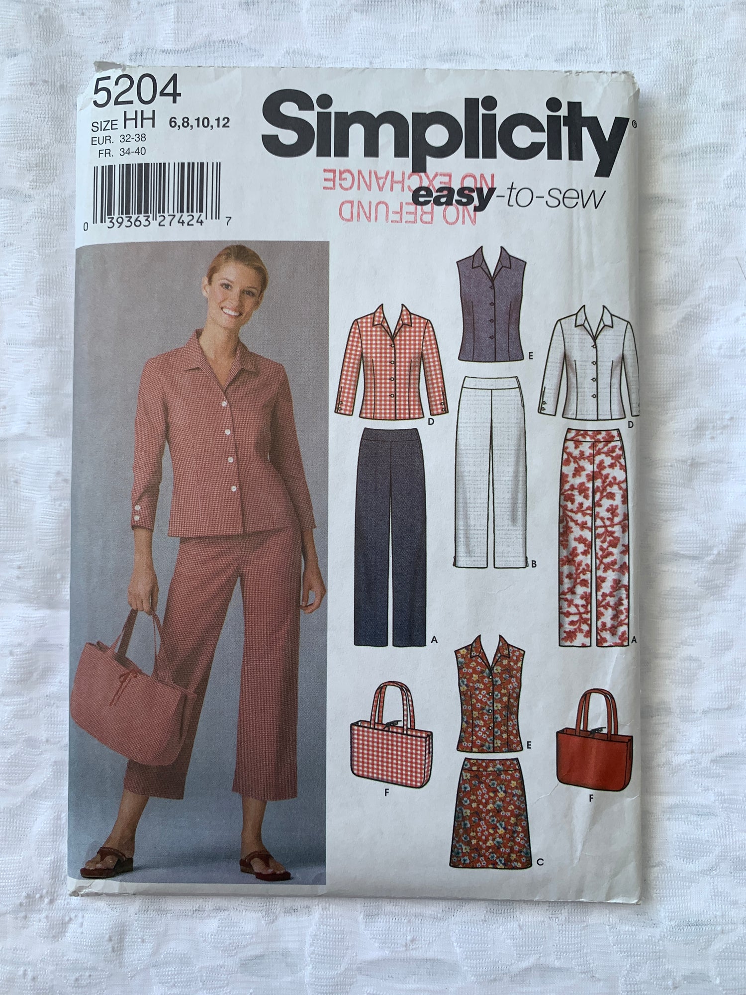 Simplicity Sewing Pattern 5204 Misses'/MIsses' Petite Pants Two Lengths, Skirt, Shirt, Bag, Button Front, Size 6-12, Uncut, 2004