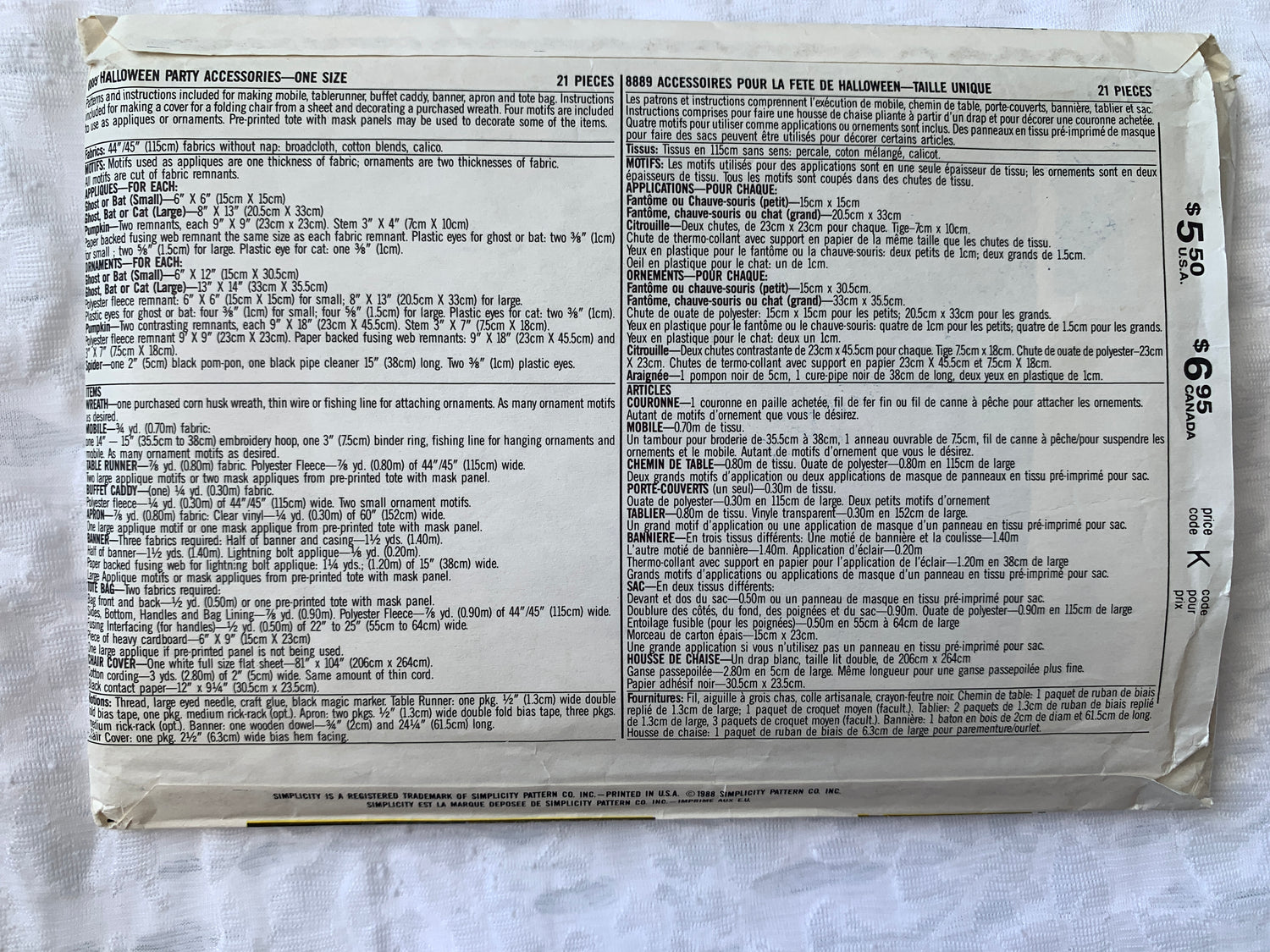 Simplicity Sewing Pattern 8889 Crafts, Halloween, Ghosts, Wreath, Table Runner, Banner, Tote, Chair Cover,Uncut, Vintage 1988