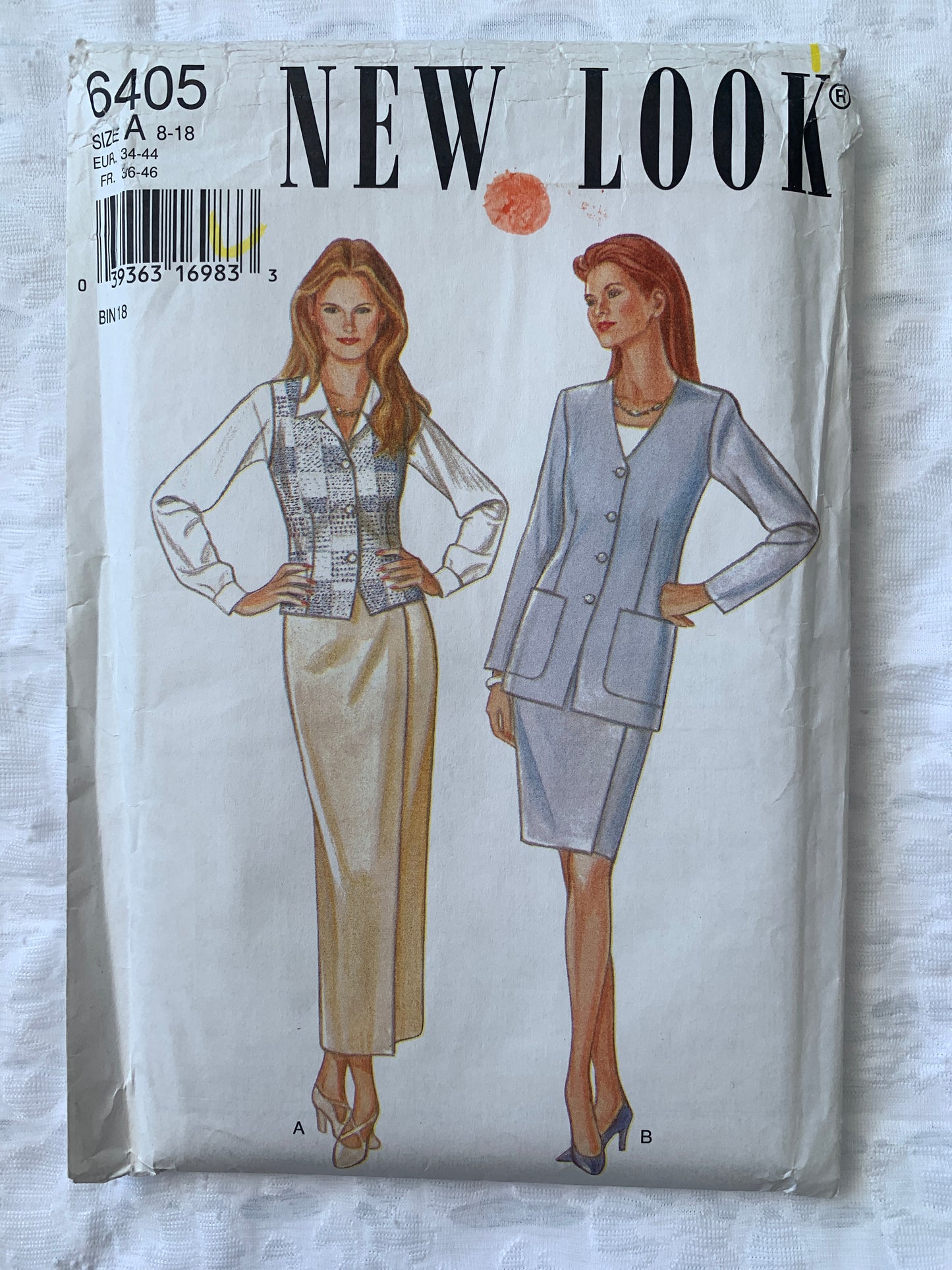 Simplicity New Look Sewing Pattern 6405 Misses' Jacket, Vest, Two Lengths Skirt, Long Sleeves, Sleeveless, Size 8-18, Uncut, Vintage 1995