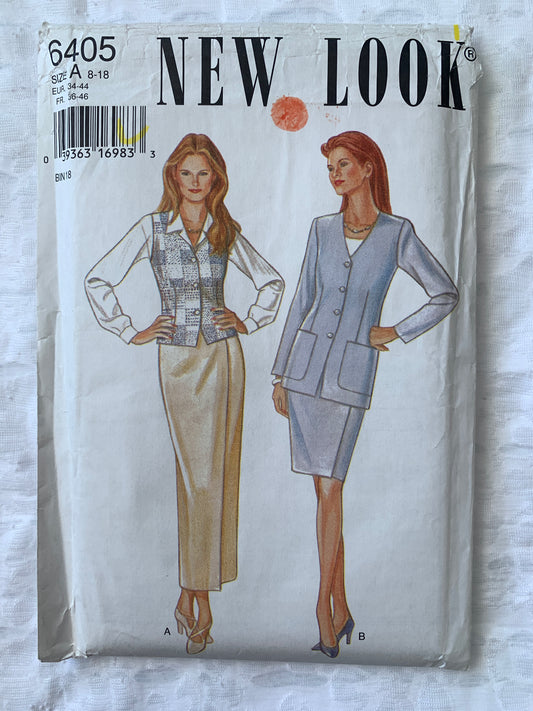 Simplicity New Look Sewing Pattern 6405 Misses' Jacket, Vest, Two Lengths Skirt, Long Sleeves, Sleeveless, Size 8-18, Uncut, Vintage 1995