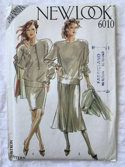 Simplicity New Look Sewing Pattern 6010 Misses' Top, Skirt, Long Sleeves, Elastic Waist, Two Lengths, Size 8-18, Uncut, Vintage 1999