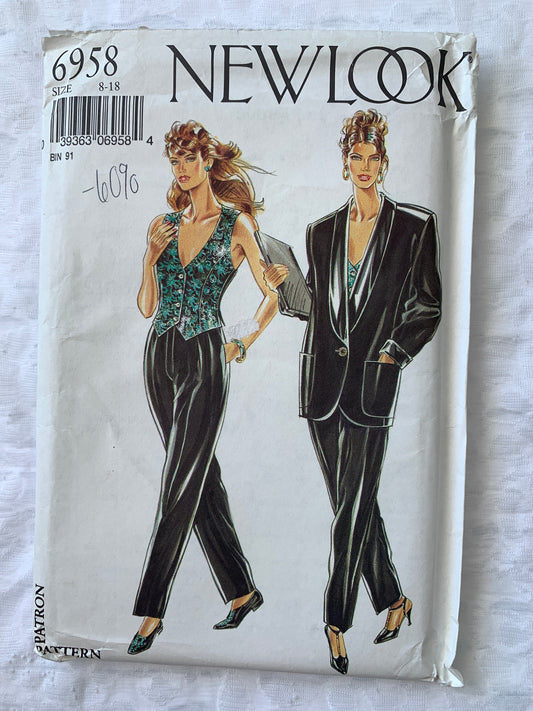 Simplicity New Look Sewing Pattern 6958 Misses' Jacket, Vest, Pants, Long Sleeves, Sleeveless, Button Front, Size 8-18, Uncut, 2002