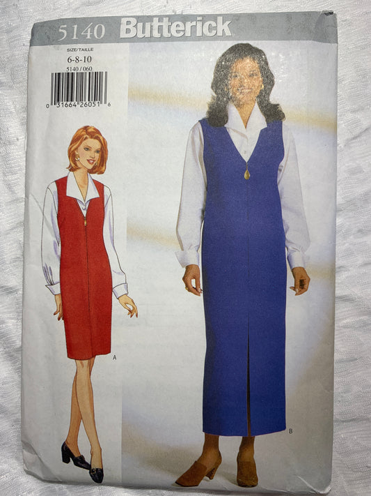 Butterick Sewing Pattern 5140 Misses' Jumper, Blouse, Loose-Fitting, Two Lengths, Zipper, Size 6-10, Uncut, Vintage 1997