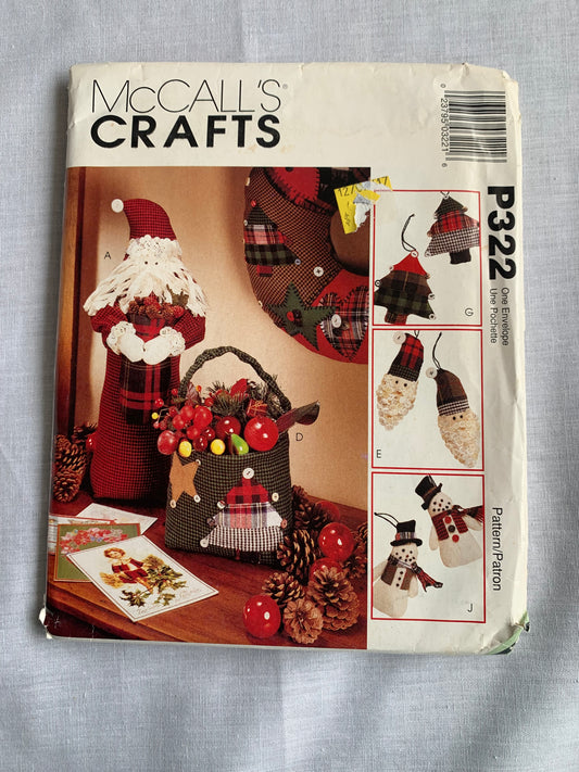McCall's Sewing Pattern P322 Crafts, Christmas Holiday Ornaments, Stocking, Center Pieces, Wreath, Uncut, Vintage 1996