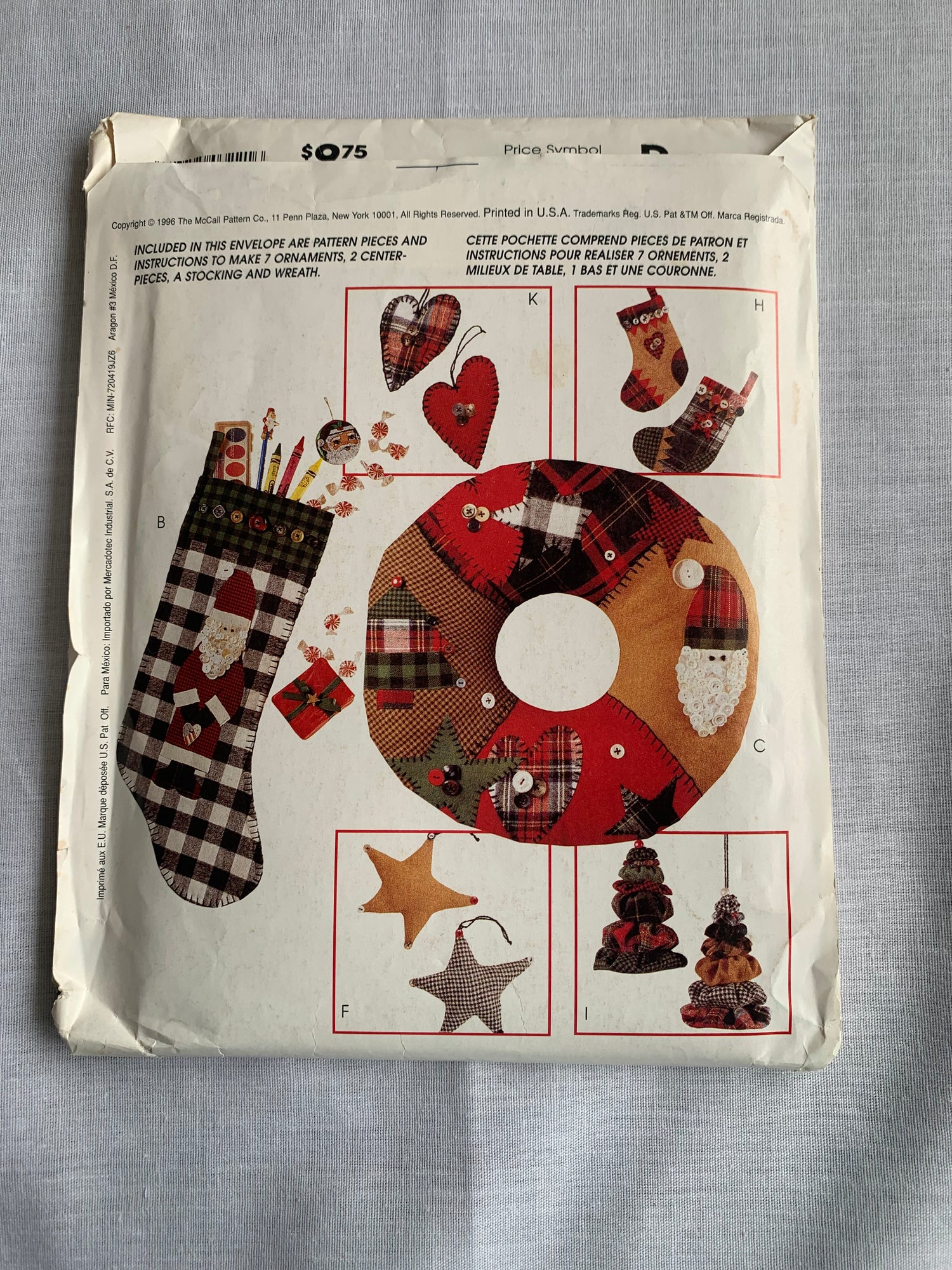 McCall's Sewing Pattern P322 Crafts, Christmas Holiday Ornaments, Stocking, Center Pieces, Wreath, Uncut, Vintage 1996