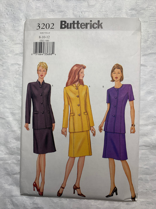 Butterick Sewing Pattern 3202 Misses'/Misses' Petite Jacket, Skirt, Fitted, Lined, Collar, Button Front, Size 8-12, Uncut, 2001