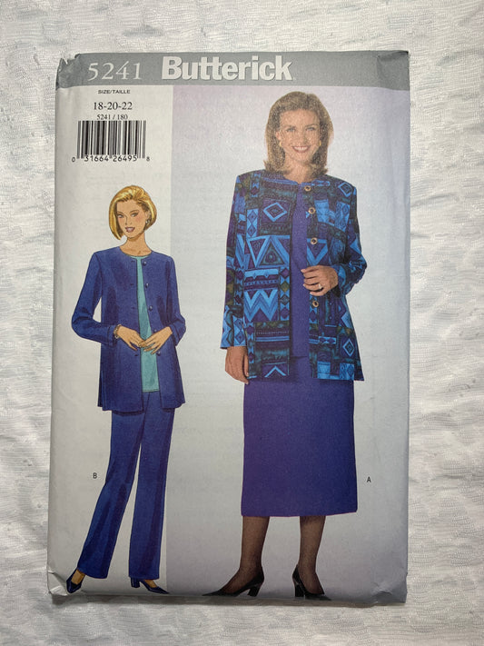 Butterick Sewing Pattern 5241 Misses'/Misses' Petite Top, Jacket, Skirts, Zipper Pants, Loose-Fitting, Pullover, Size 18-22, Uncut, Vintage 1996